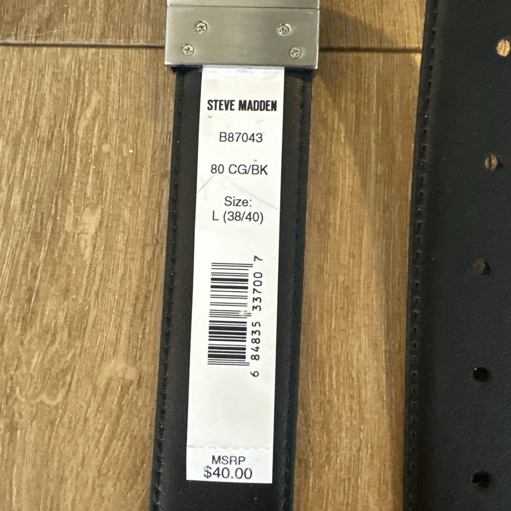 Steve Madden MEN'S Reversible BELT SIZE (L 38/40) Black/Brown Silver Buckle - Picture 5 of 5
